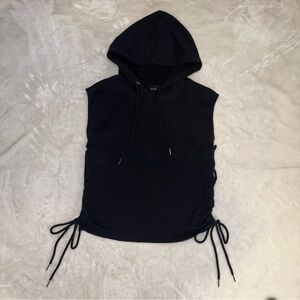 Storia Black Sleeveless Hooded Drawstring Vest Top Size Small
